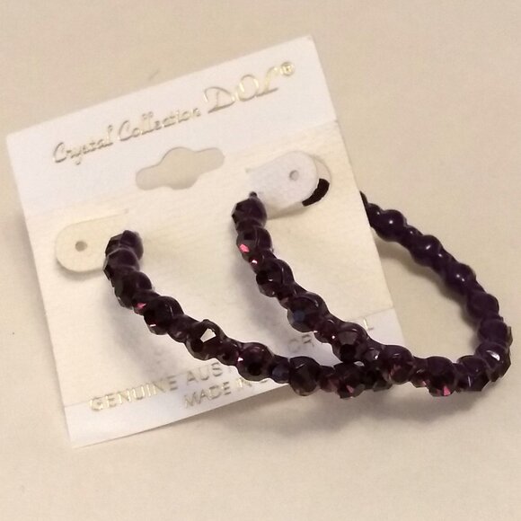 NEW Genuine Dark Purple Austrian Crystal Large Round Hoop Earrings 45mm - Picture 5 of 7